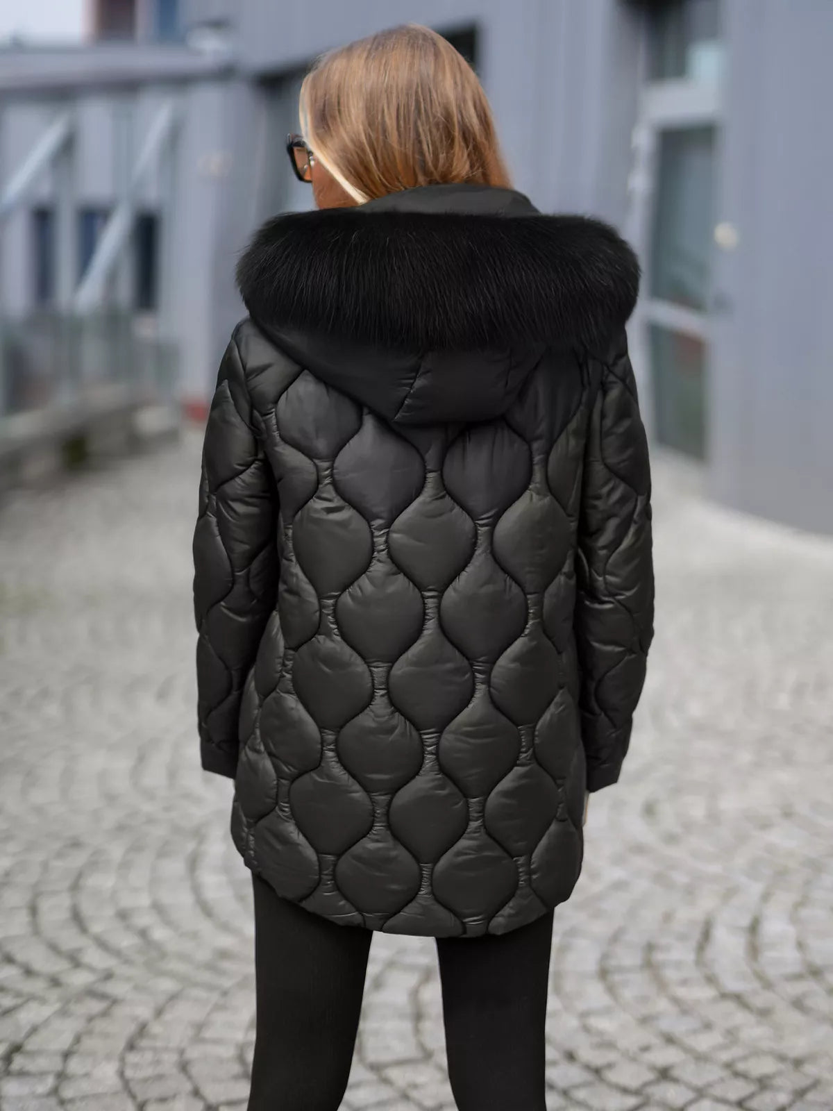 Women's black jacket with black fur Mona