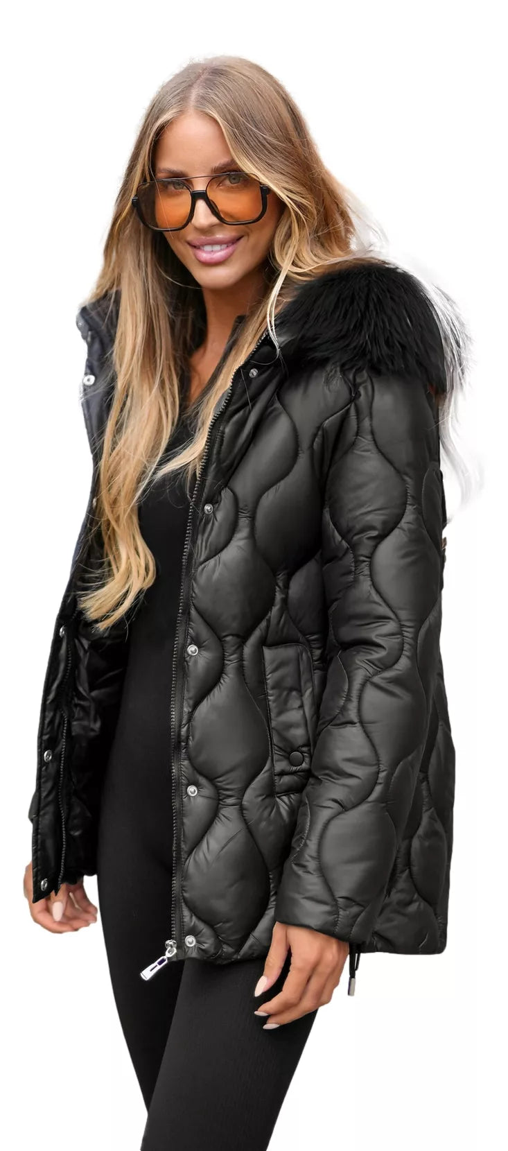 Women's black jacket with black fur Mona