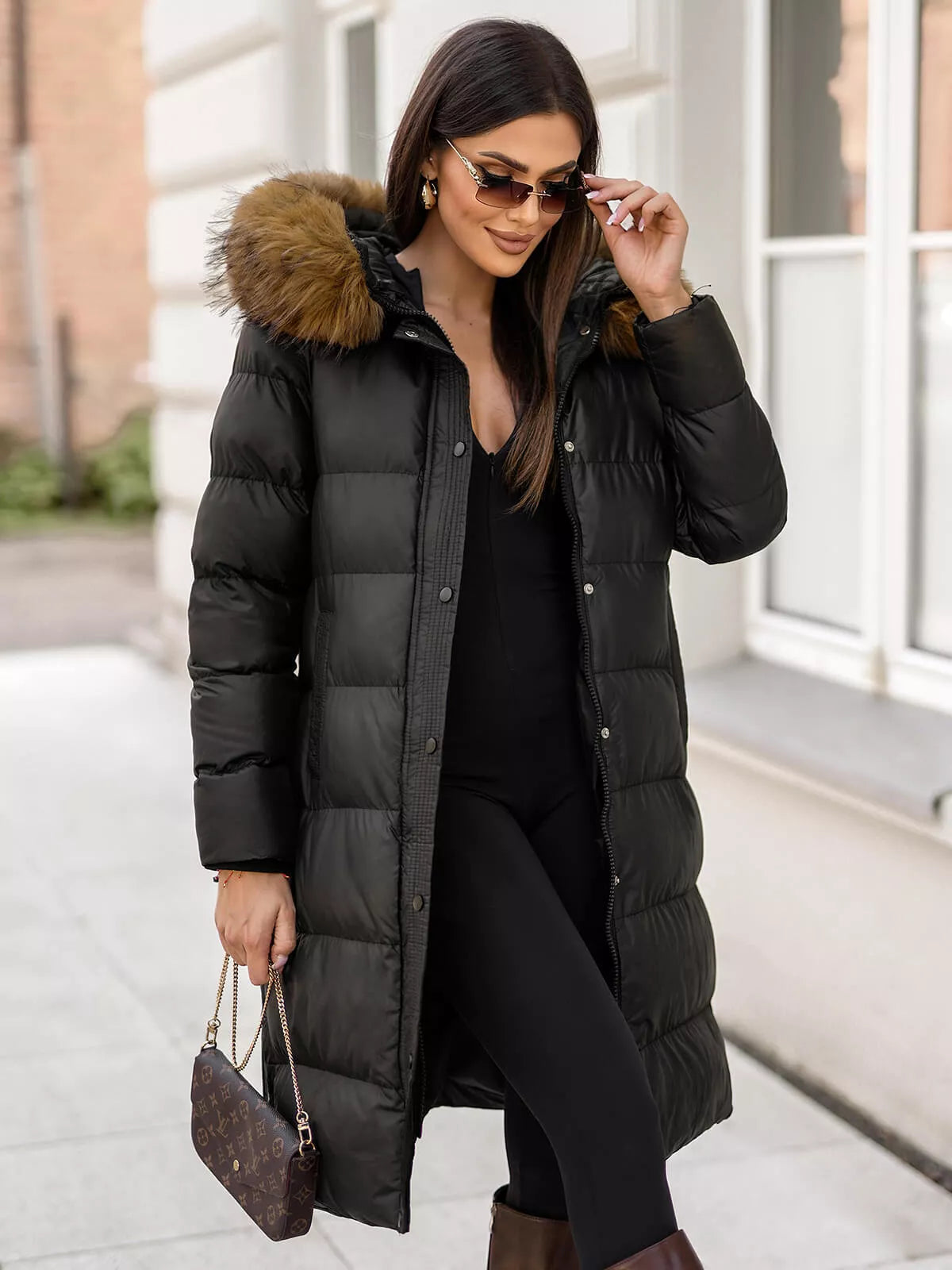 Women's black winter jacket with hood Merin