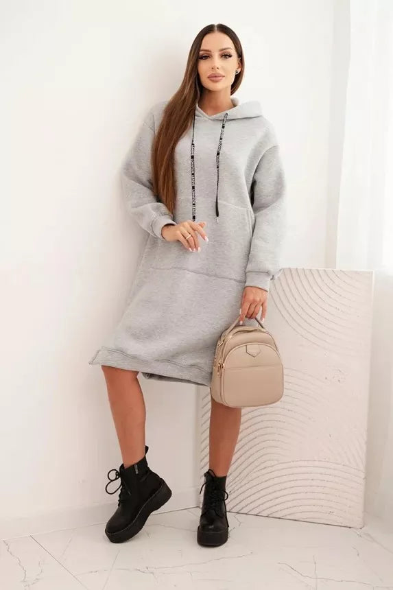 Women's warm light gray dress with hood Leagve
