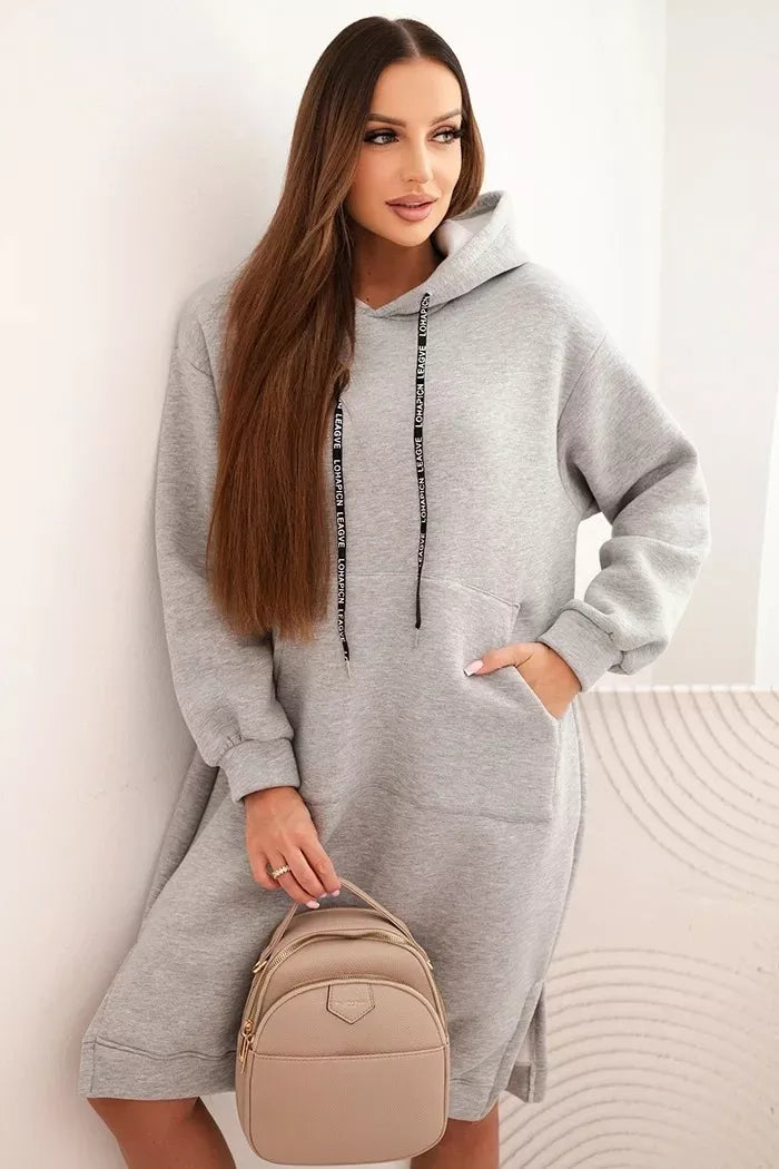 Women's warm light gray dress with hood Leagve