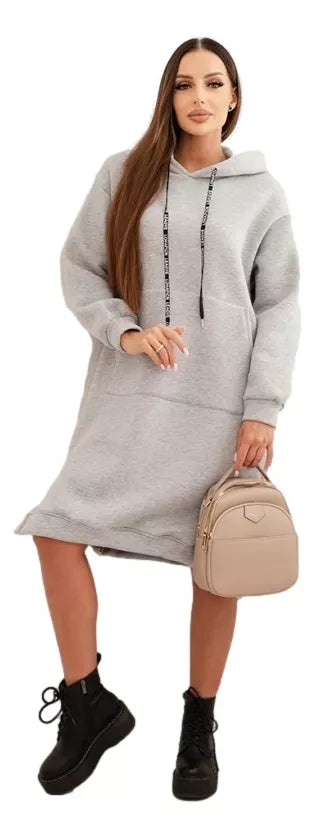 Women's warm light gray dress with hood Leagve