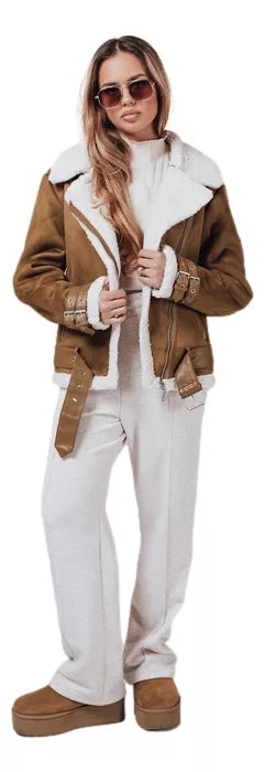 Women's brown jacket with fur Lever
