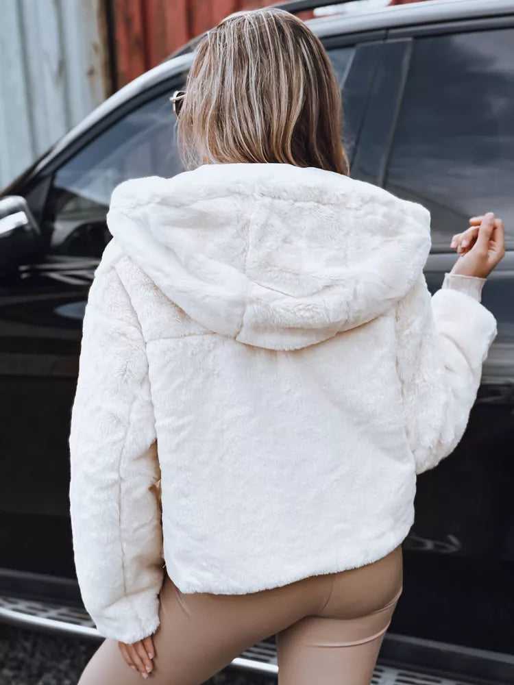 Women's brown fur jacket with hood Aisti