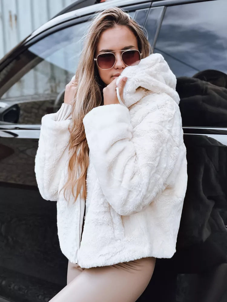 Women's brown fur jacket with hood Aisti