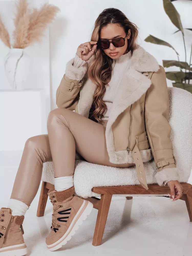 Women's brown leather jacket with fur Monim