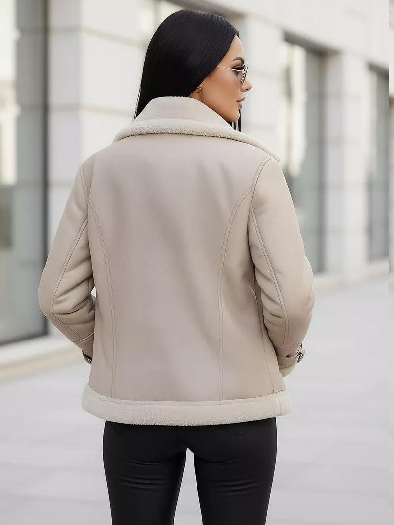 Women's brown leather jacket with fur Elen