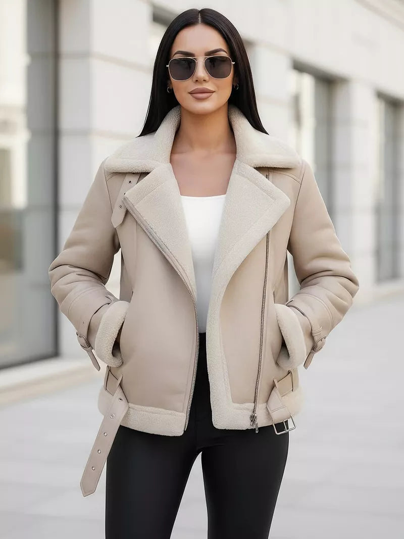 Women's brown leather jacket with fur Elen