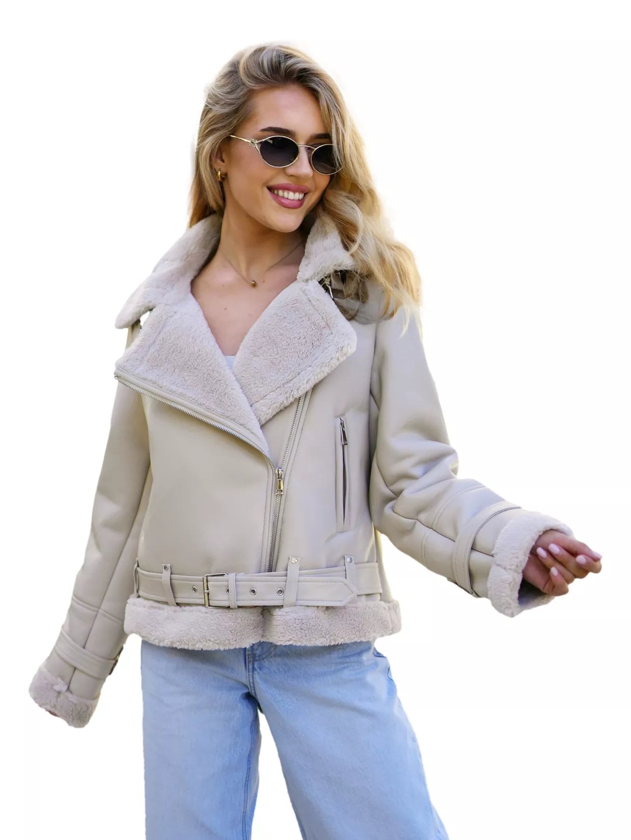 Women's brown leather jacket with fur Elen