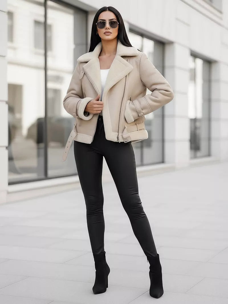 Women's brown leather jacket with fur Elen