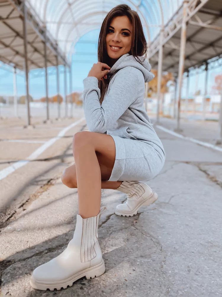 Women's light gray dress with a hood Margaret