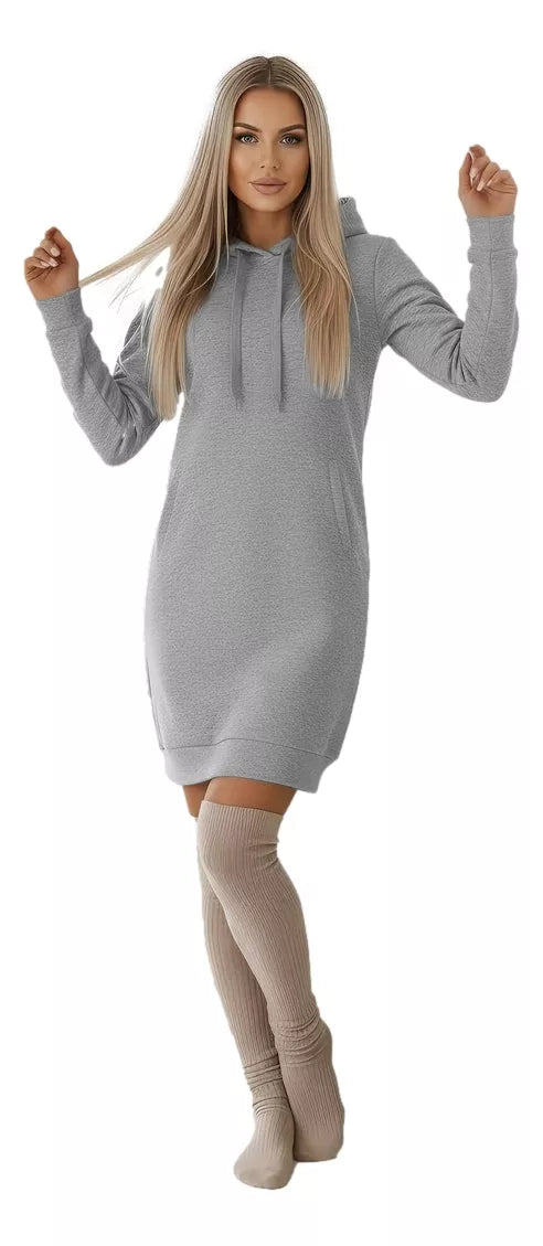 Women's light gray dress with a hood Margaret