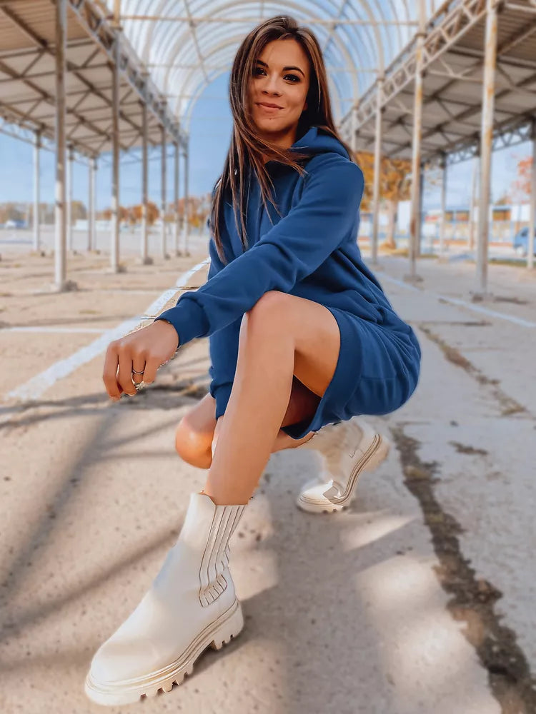 Women's dark blue dress with a hood Margaret