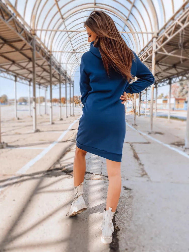 Women's dark blue dress with a hood Margaret