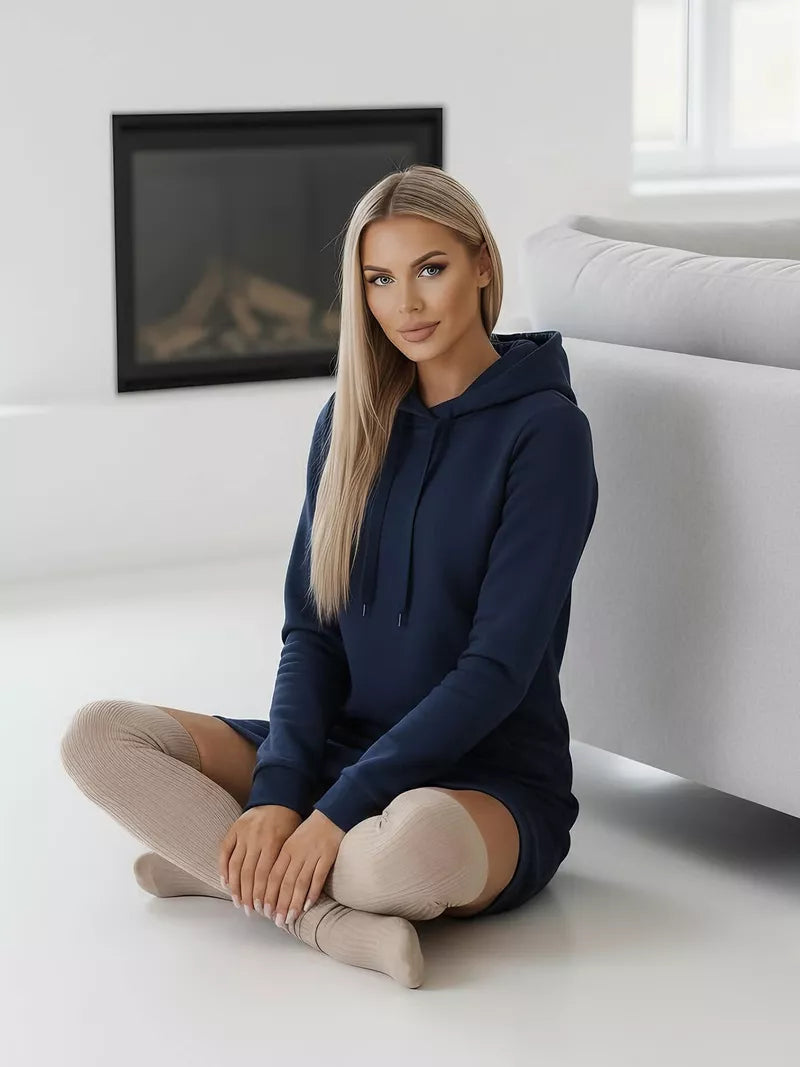 Women's dark blue dress with a hood Margaret