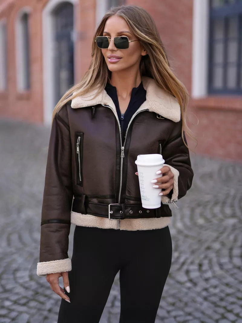 Women's dark brown leather jacket Alani