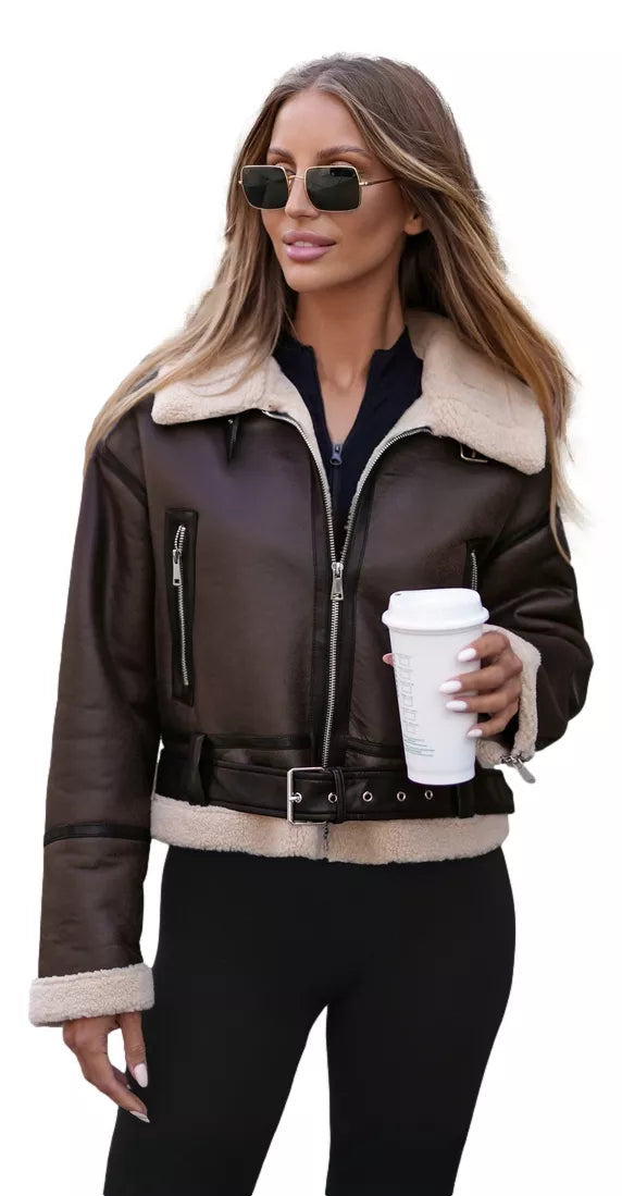 Women's dark brown leather jacket Alani