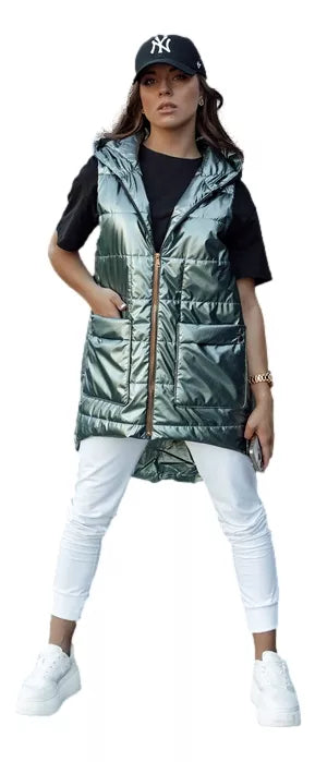 Women's green shiny vest Jess 