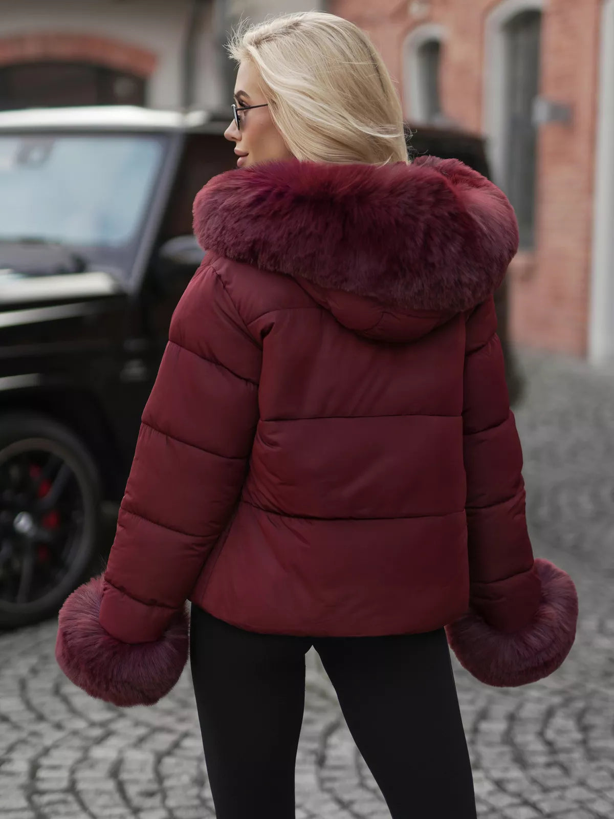 Women's burgundy winter jacket with fur Evin