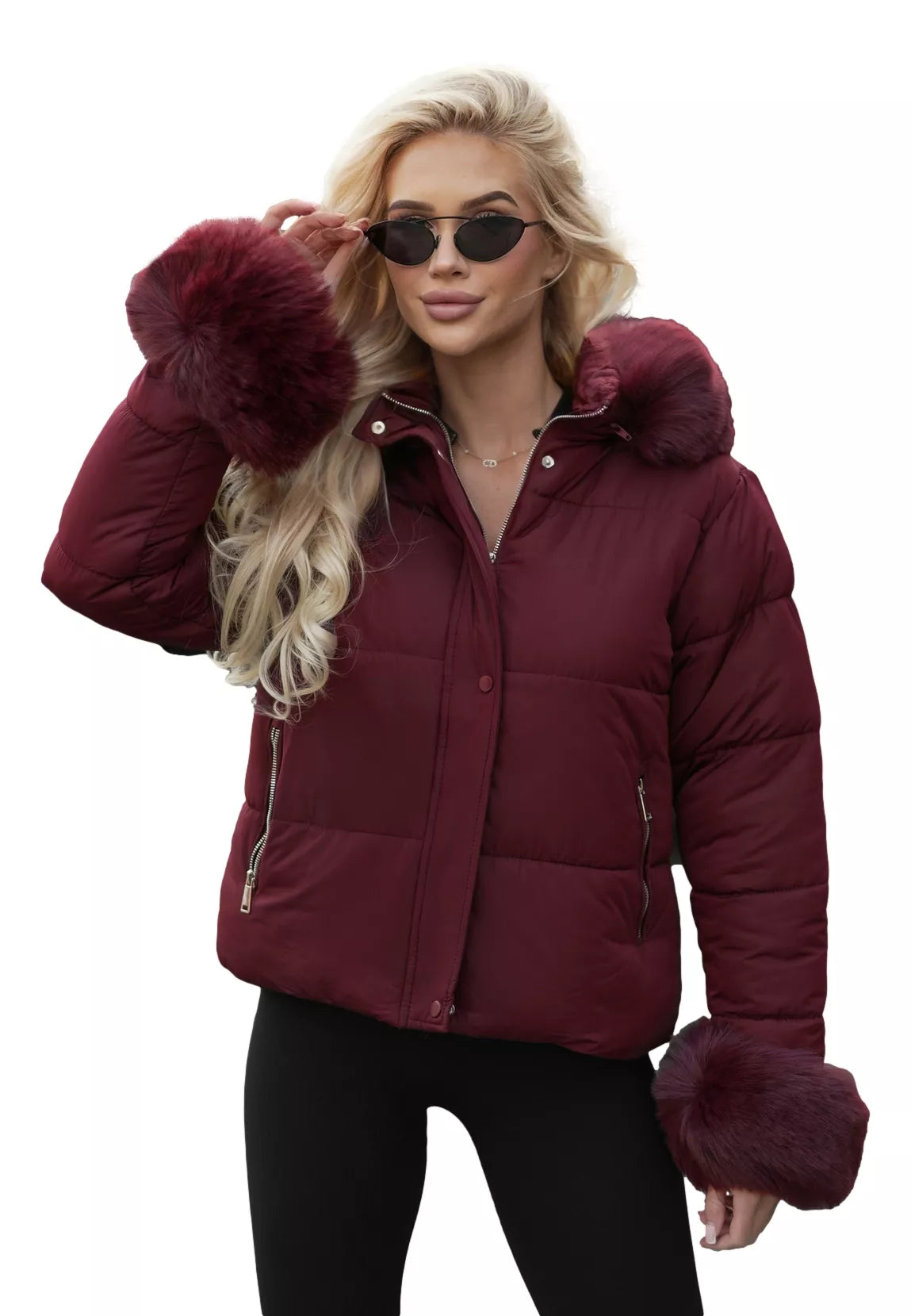 Women's burgundy winter jacket with fur Evin