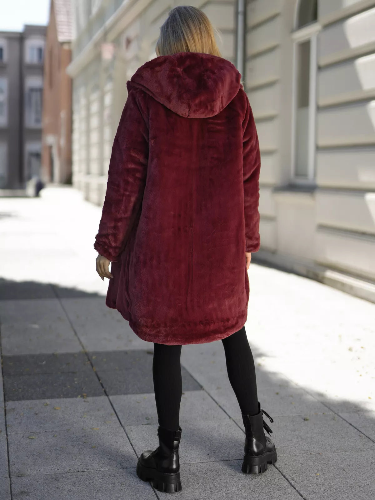 Women's winter reversible burgundy jacket with hood Ela