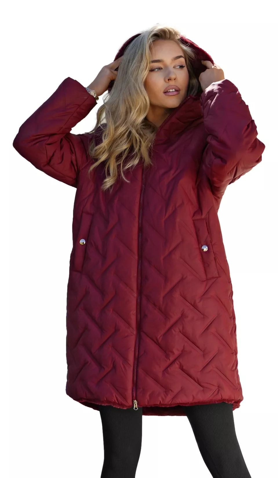 Women's winter reversible burgundy jacket with hood Ela