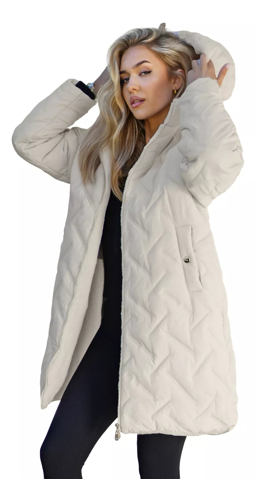 Women's winter reversible brown jacket with hood Ela