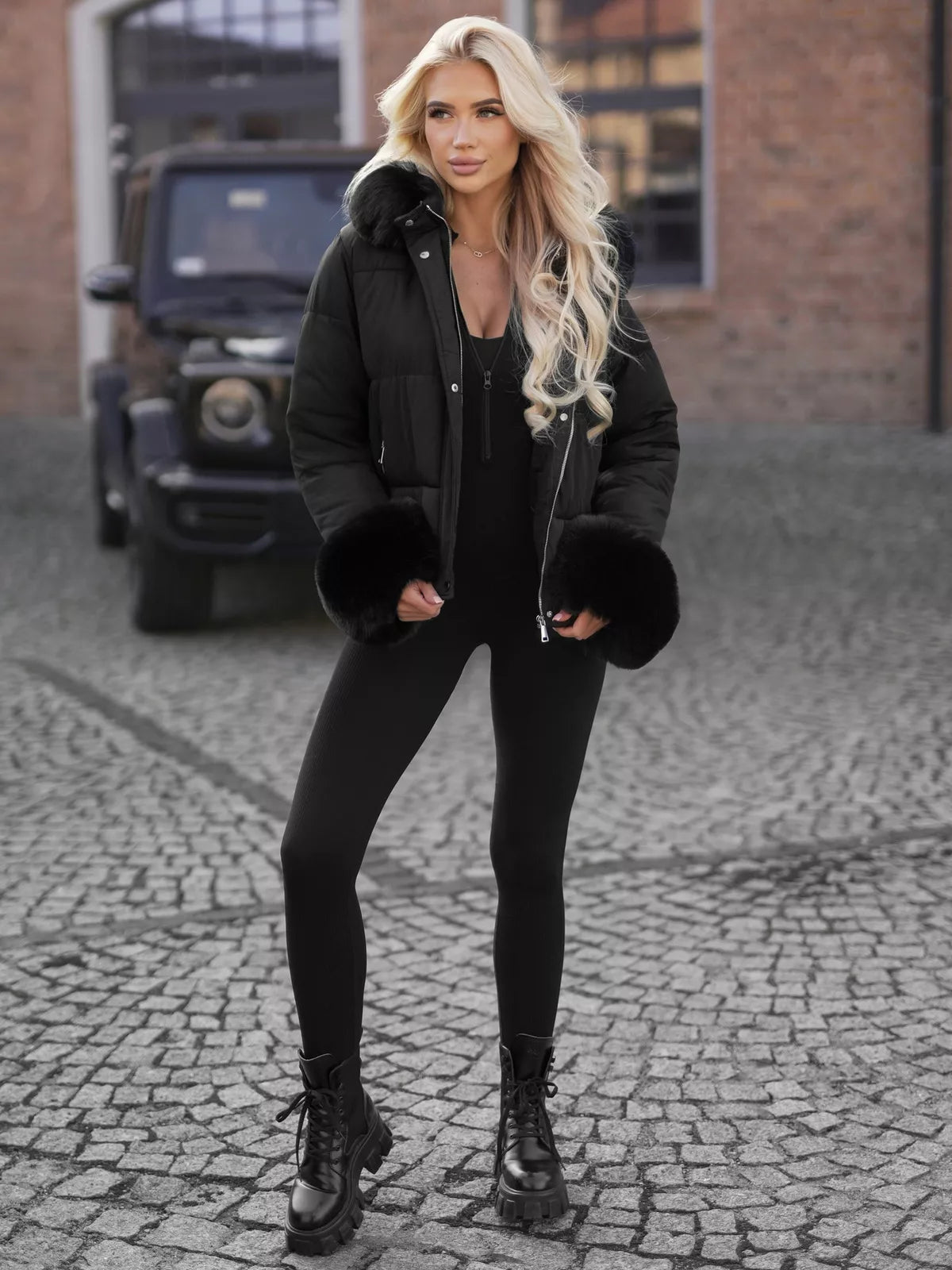 Women's black winter jacket with fur Evin