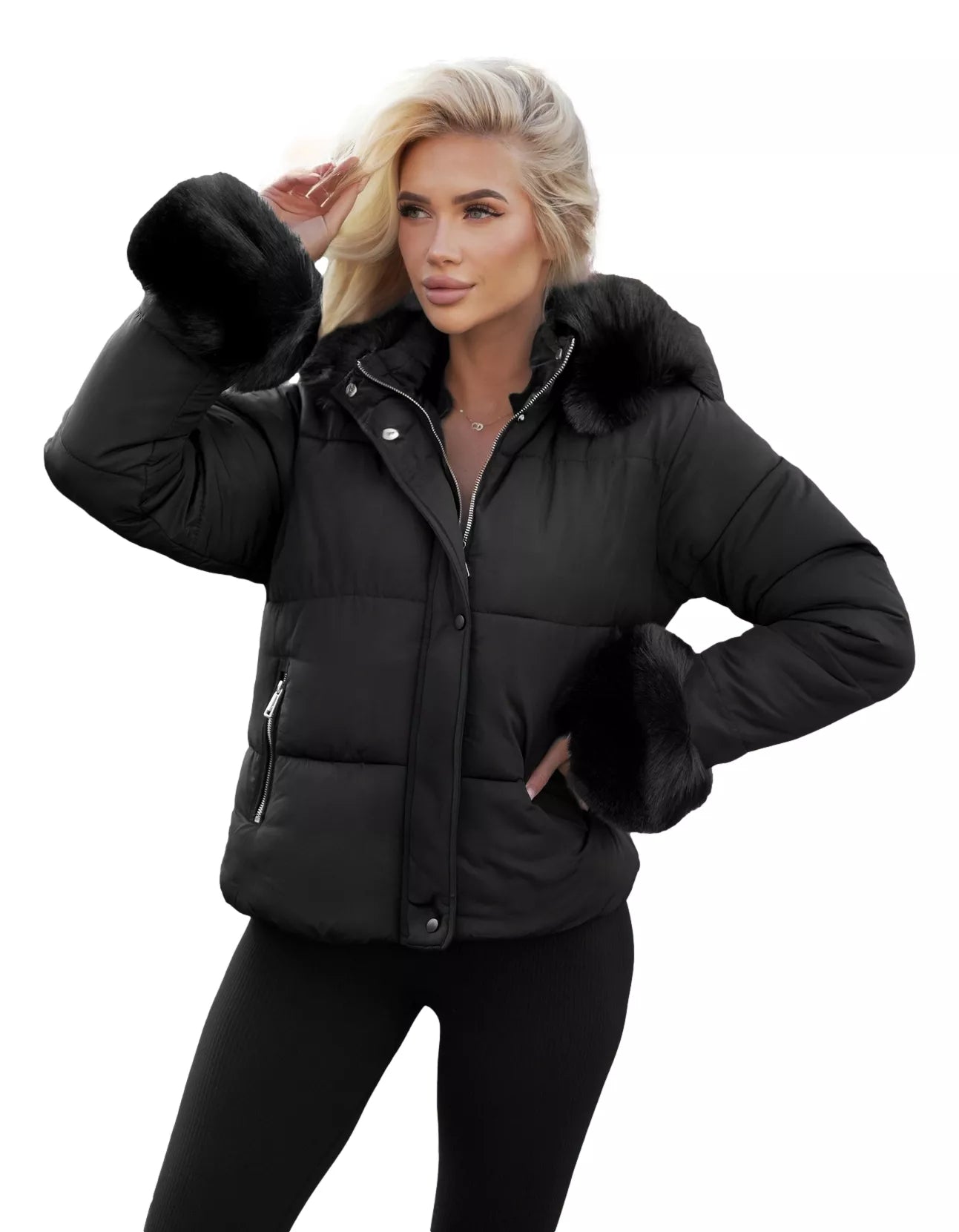 Women's black winter jacket with fur Evin