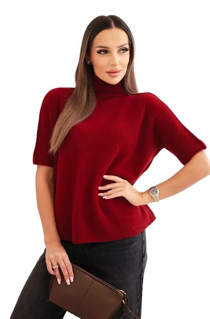 Women's burgundy short-sleeved sweater Endi 