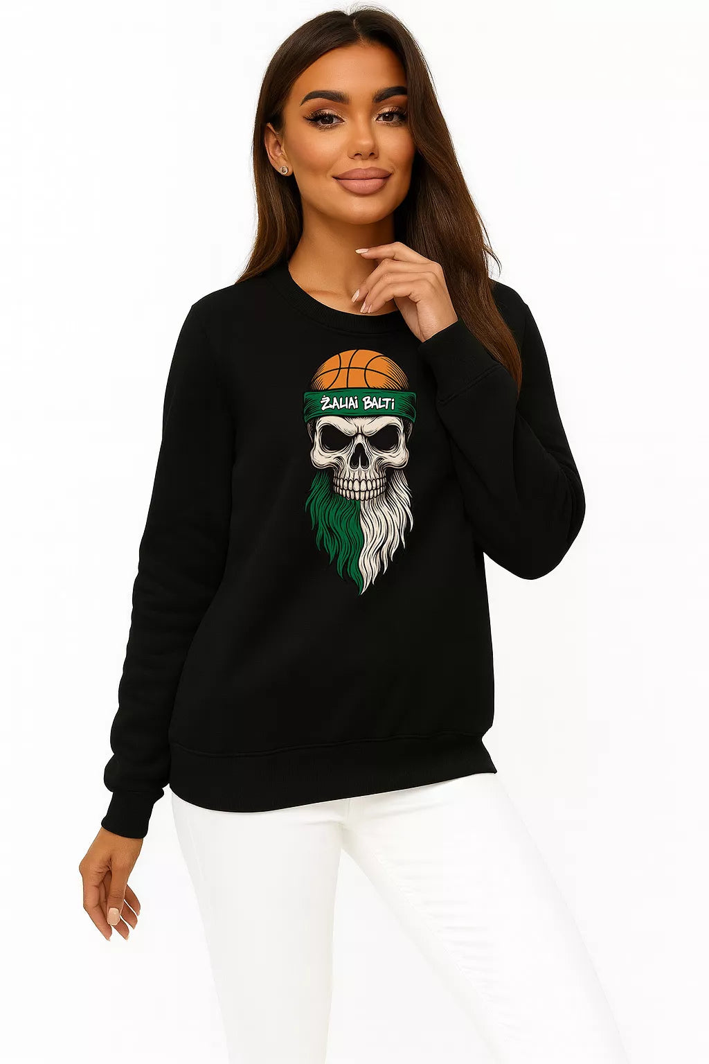 Women's black hoodie Green and white