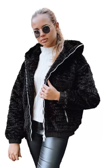 Women's black fur jacket with hood Jules
