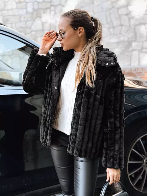 Women's black fur jacket with hood Marly