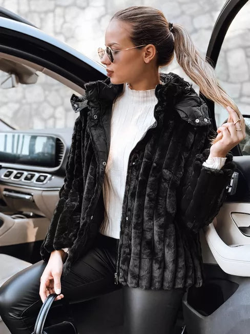 Women's black fur jacket with hood Marly
