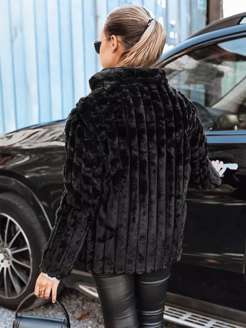 Women's black fur jacket with hood Marly