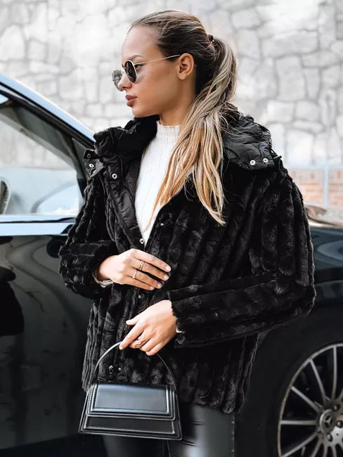 Women's black fur jacket with hood Marly