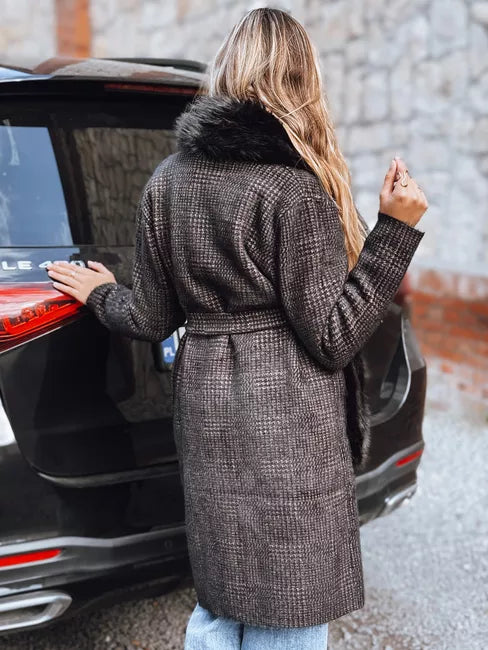 Women's black coat with fur Fiona