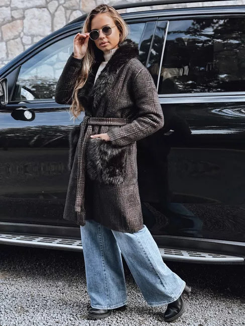 Women's black coat with fur Fiona