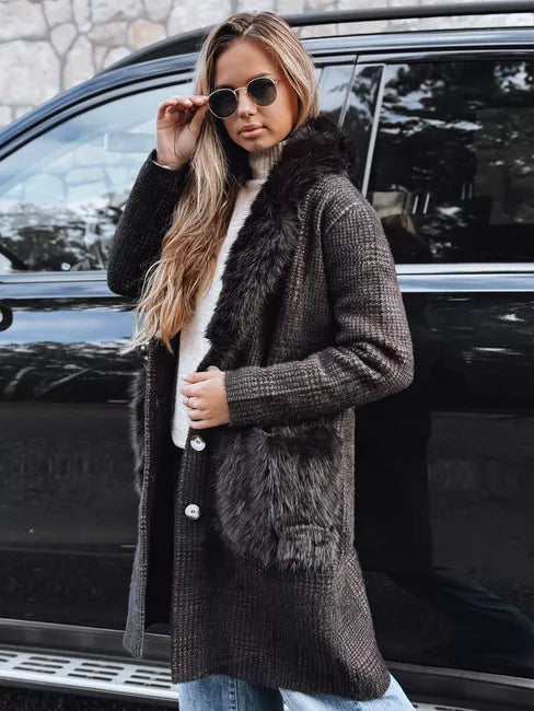 Women's black coat with fur Fiona