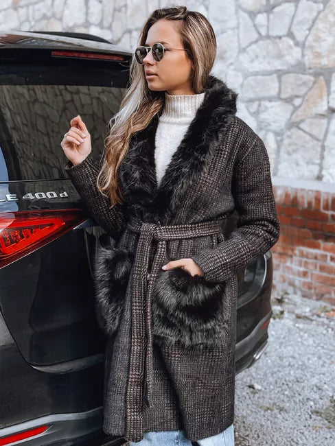 Women's black coat with fur Fiona