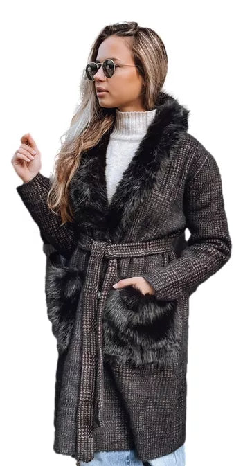 Women's black coat with fur Fiona