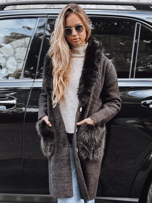 Women's black coat with fur Fiona