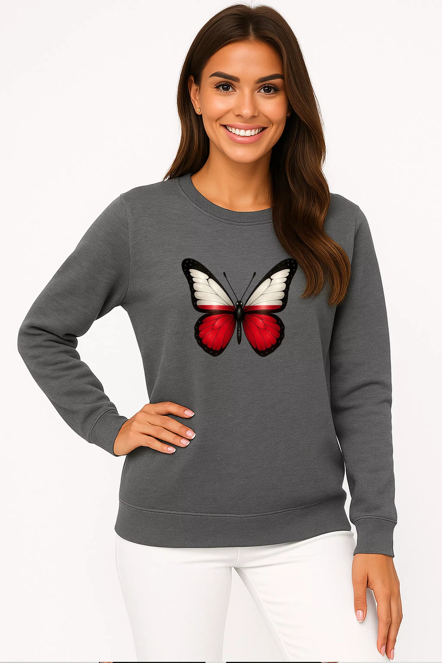 Women's gray sweater Poland butterfly