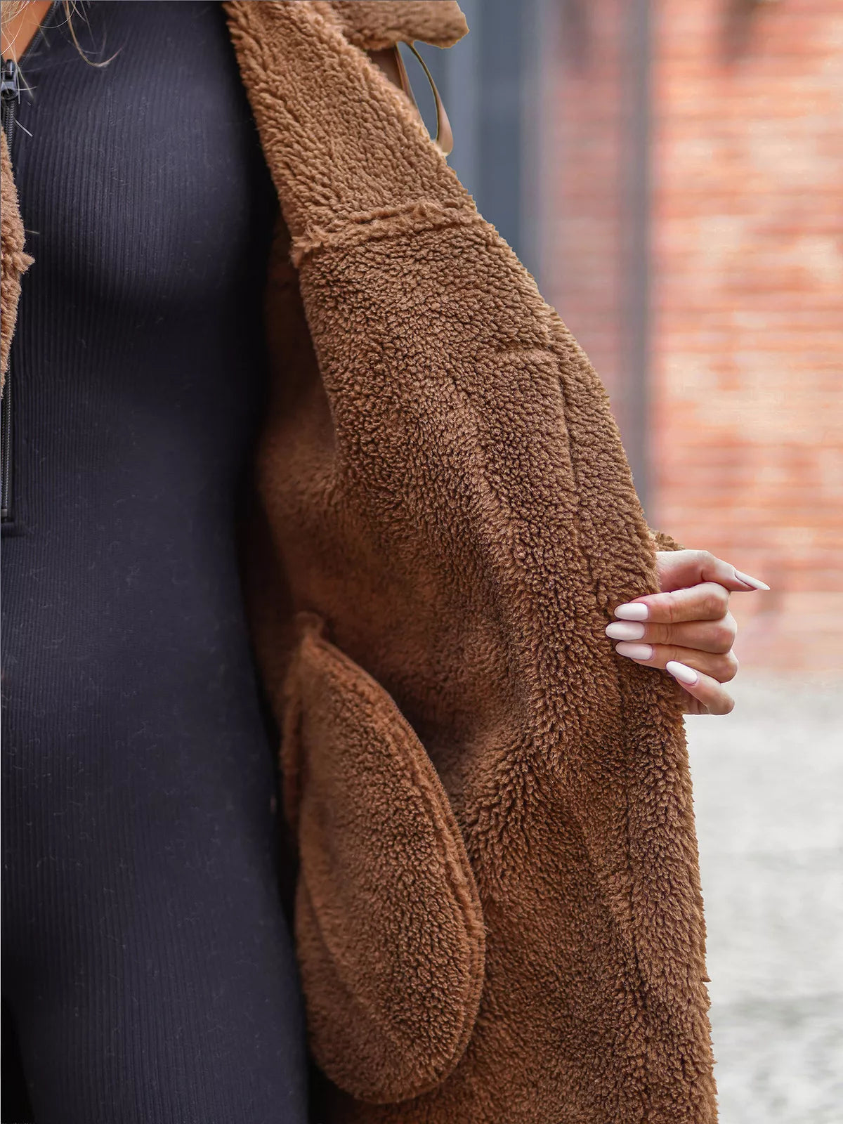 Women's brown long leather coat with faux fur Emil