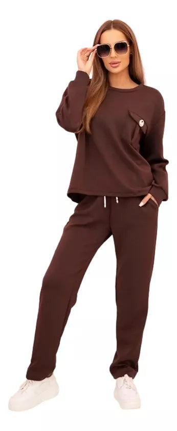 Naomi women's dark brown suit.