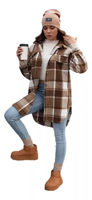Women's brown shirt-style jacket Plaidify 