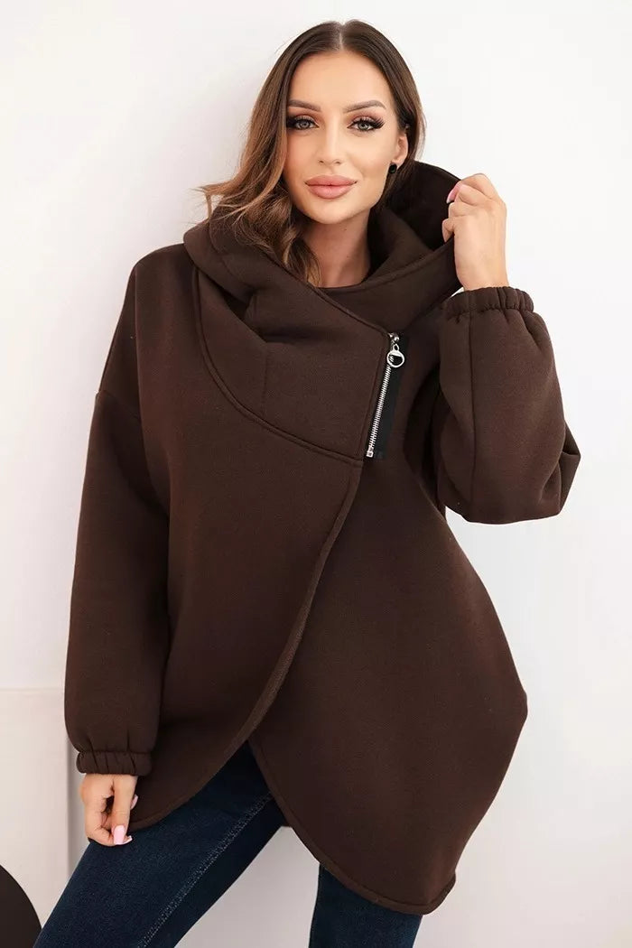 Women's dark brown sweater with hood Jonit