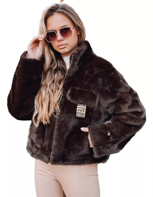 Women's dark brown short fur coat Ariel