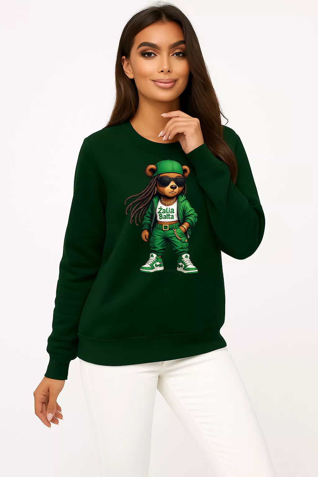 Women's dark green sweatshirt without a hood Bear