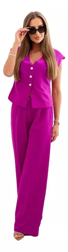 Women's purple suit with vest and wide-leg trousers Anda